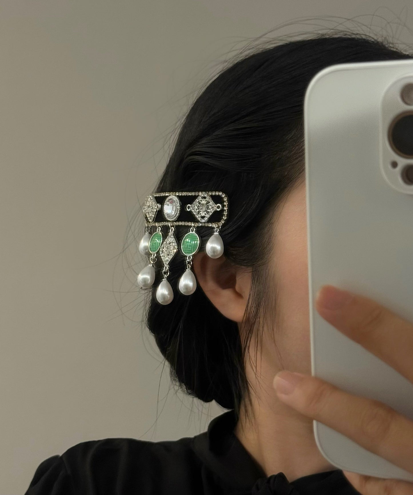 Colorblock Sterling Silver Zircon Pearl Tassel Hairpin