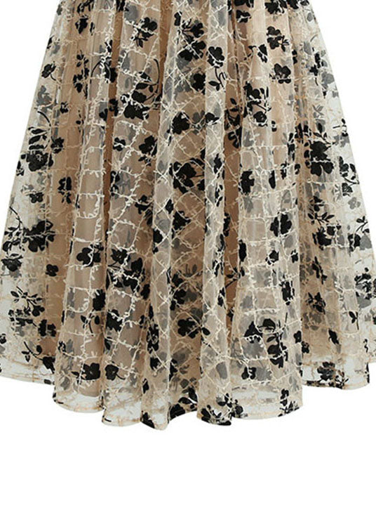 Khaki Print Tulle Skirts Spring
