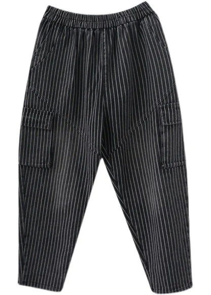 Diy Black High Waist Striped Denim Harem Pants Spring