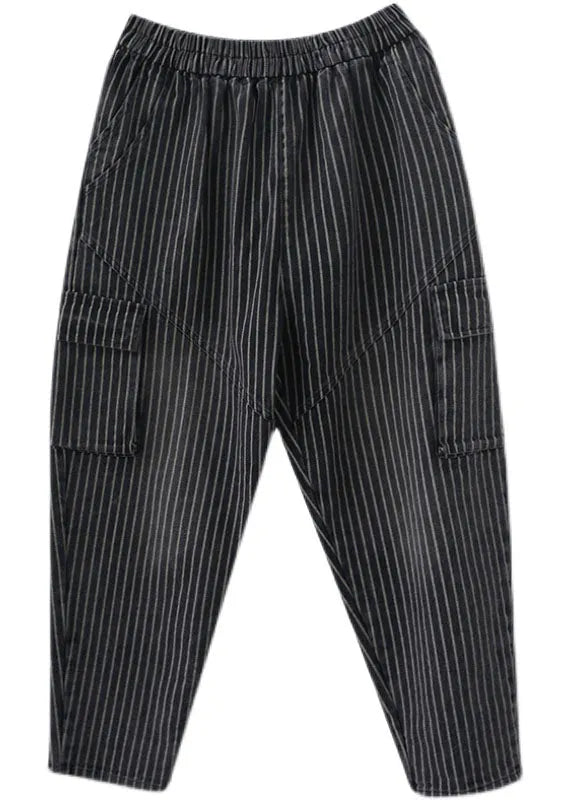 Diy Black High Waist Striped Denim Harem Pants Spring