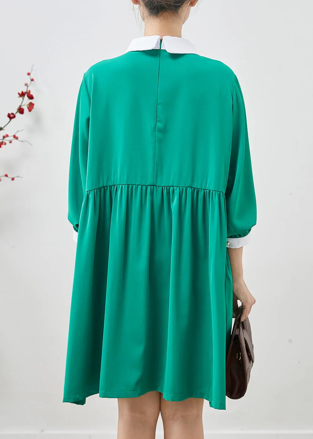 Style Green Peter Pan Collar Patchwork Chiffon Tea Dress Summer