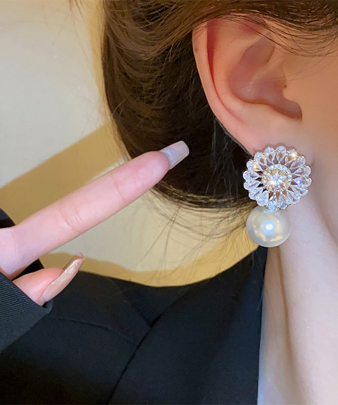 Silk Copper Zircon Pearl Drop Earrings