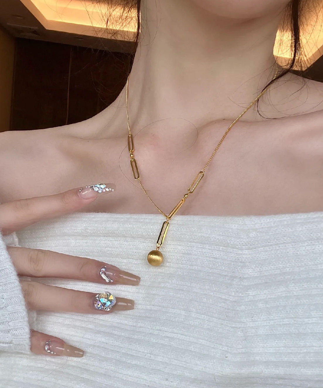 Diy Gold Stainless Steel Overgild Matte Little Ball Pendant Necklace