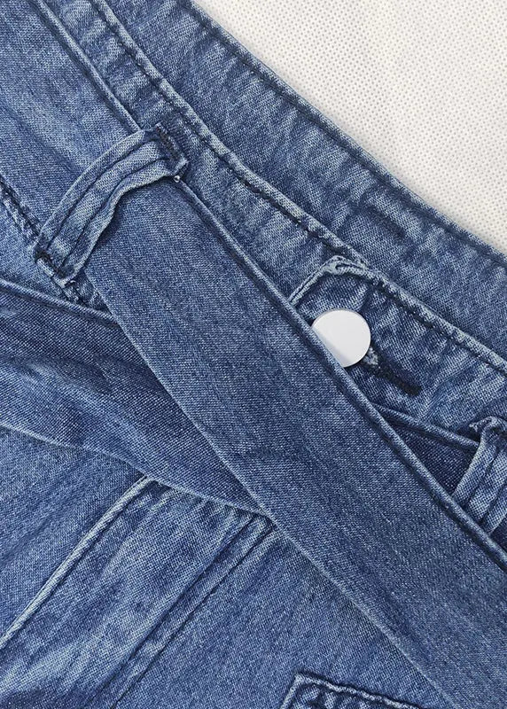 Loose Blue Lace Up High Waist Denim Wide Leg Pants Spring