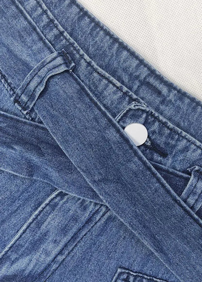 Loose Blue Lace Up High Waist Denim Wide Leg Pants Spring