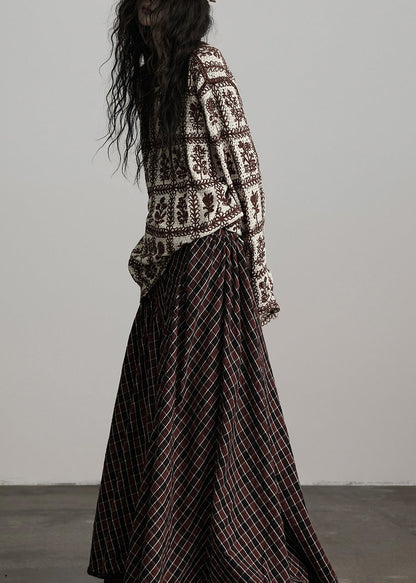 Coffee O Neck Jacquard Knit Sweater Winter