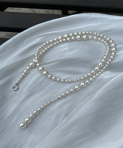 White Pearl Beading Gratuated Bead Necklace