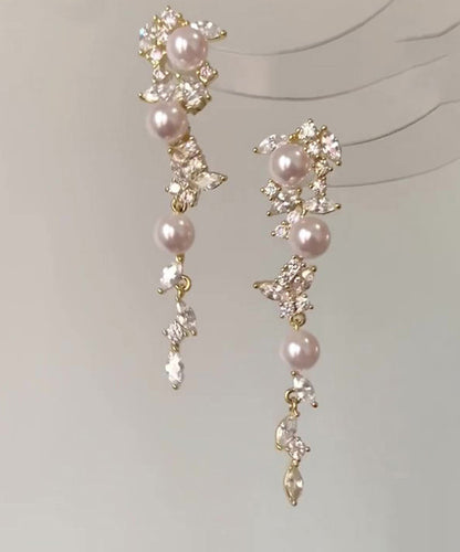Gold Copper Overgild Pearl Butterfly Tassel Drop Earrings