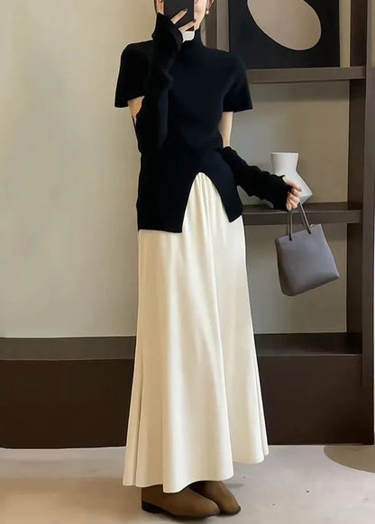 Simple Apricot Side Open Tops and Brown Skirts Knit Two Pieces Set Spring