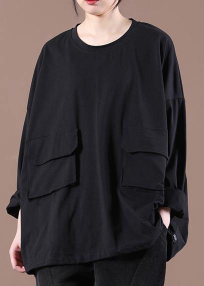 New Black O-neck Pockets Sweatshirt