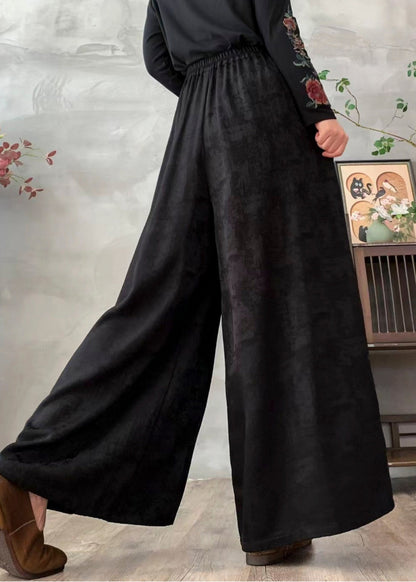 Black Embroidered Jacquard Silk Wide Leg Pants Spring