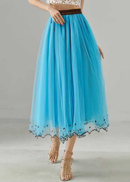 Blue Elastic Waist Tulle Beach Skirts Summer