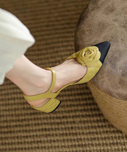 White Pointed Toe Chunky Heel Faux Leather Sandals