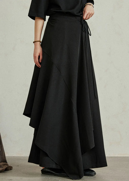 Black Asymmetrical Pockets Patchwork Elastic Waist Pants Skirt