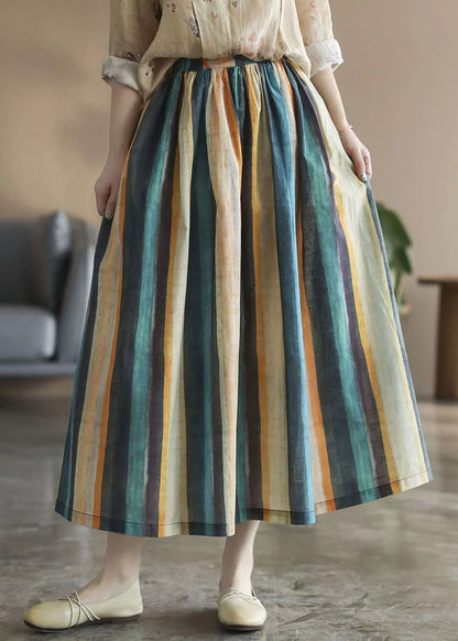 Color Stripe Striped Linen a Line Skirts Spring