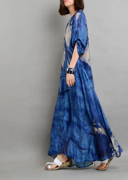 Blue Print Half Sleeve Two Pieces Set Summer Chiffon Dress