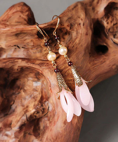 Pink Sterling Silver Peatl Coloured Glazes Drop Earrings