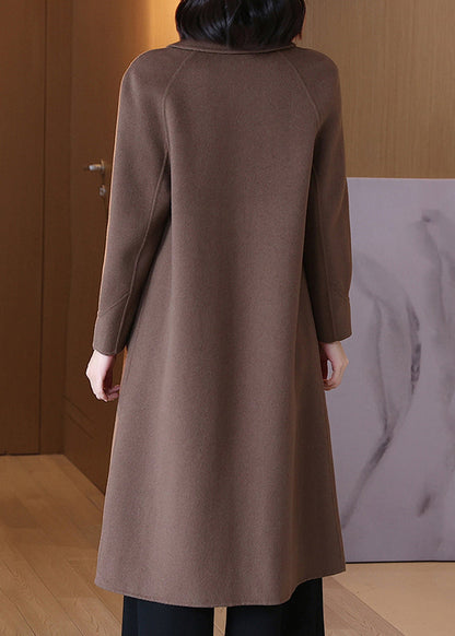 Coffee Wool Coats Peter Pan Collar Long Sleeve