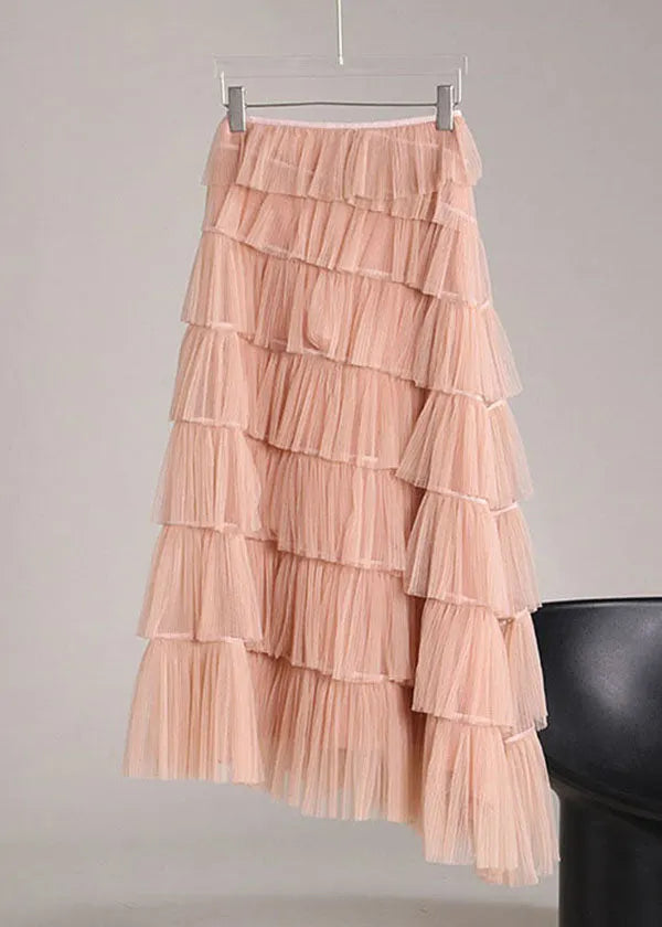 Pink Asymmetrical Design Tulle Beach Skirts