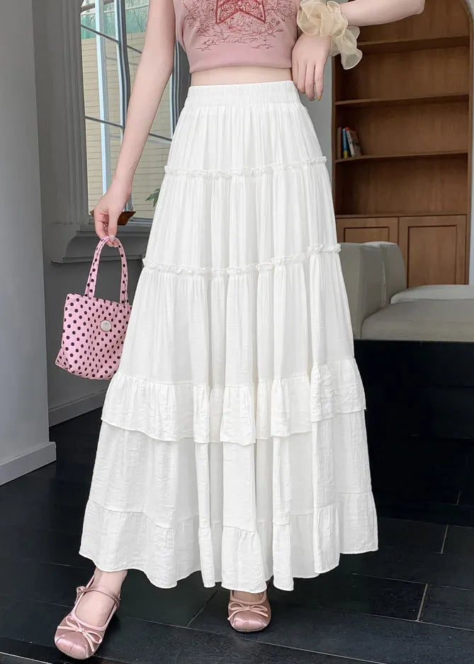 New White Wrinkled Patchwork Cotton a Line Skirts Summer