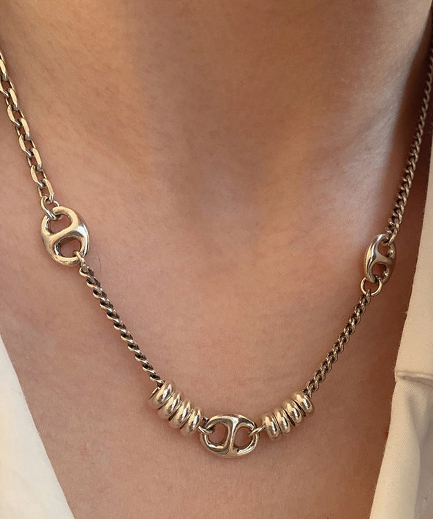 Boutique Patchwork Pig Nose Silver Necklace