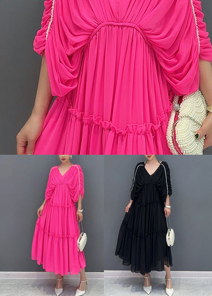 Rose Ruffled Patchwork Chiffon Dress Summer