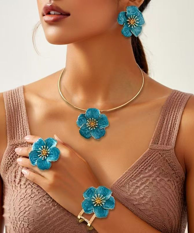Modern Blue Metal Alloy Bangle ,stud Earrings ,rings and Pendant Necklace Four-piece Set