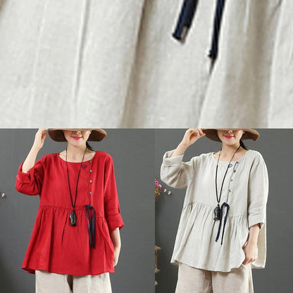 Diy O Neck Cinched Spring Shirts Sewing Red Top