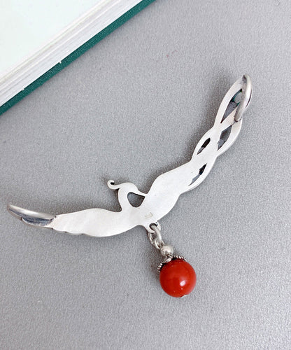 Red Sterling Silver Agate Phoenix Pendant Necklace