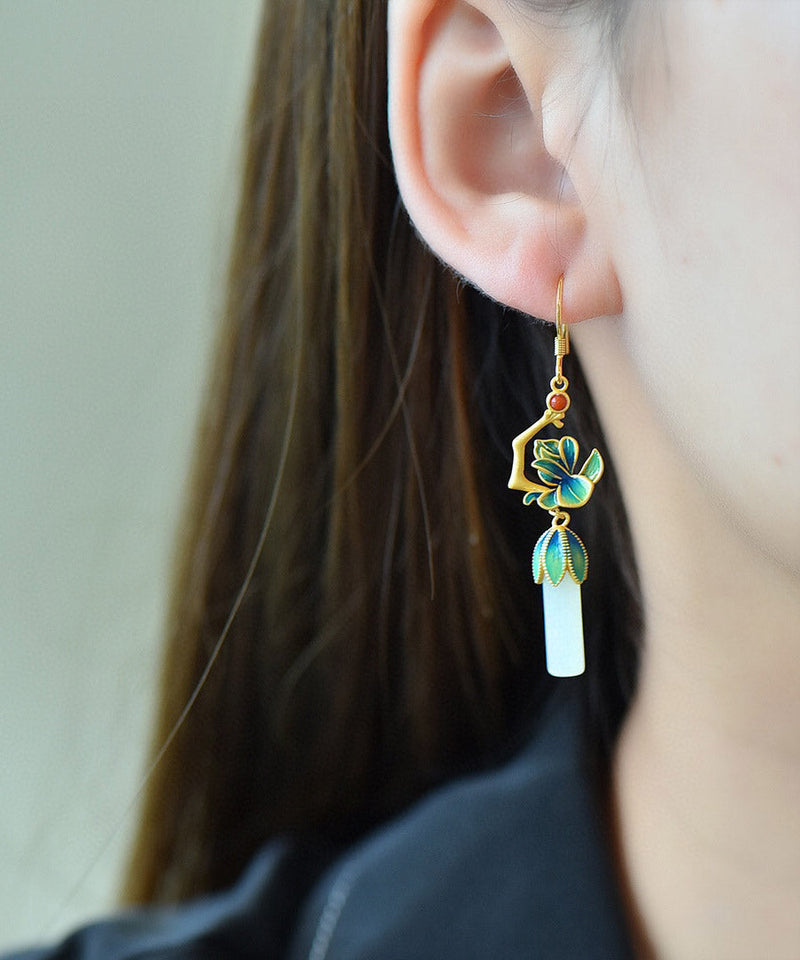 Blue Sterling Silver Jade Agate Enamel Drop Earrings