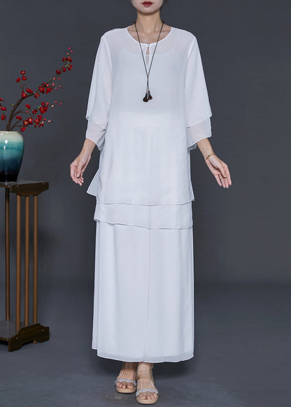 White Layered Chiffon Two Pieces Set Oversized Summer