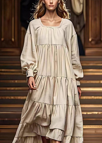 Simple White Oversized Wrinkled Exra Large Hem Linen Dresses Fall