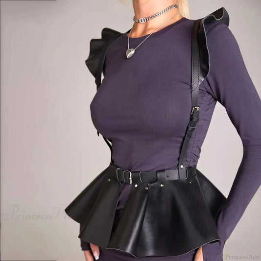 Dark Leather Body Harness Strap