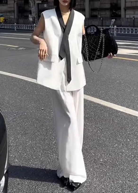 White Tops and Pants Linen Sets 2 Pieces Summer