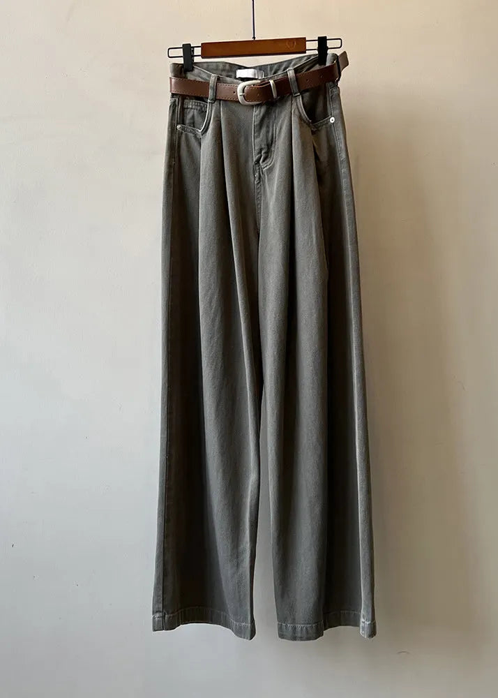 Boutique Khaki Pockets High Waist Denim Straight Pants Fall