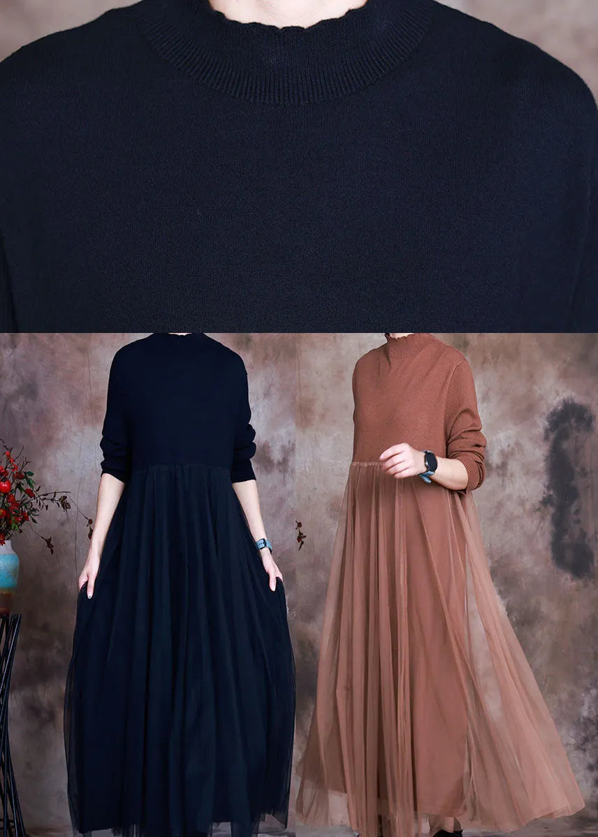 Black Tulle Patchwork Knit Dress Spring