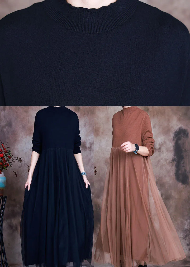Black Tulle Patchwork Knit Dress Spring