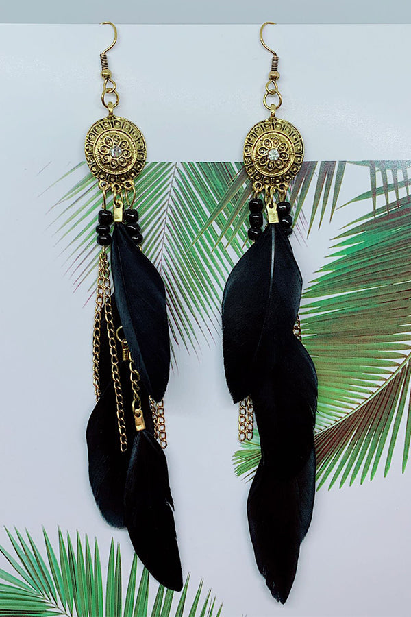 Chain Tassel Feather Earrings