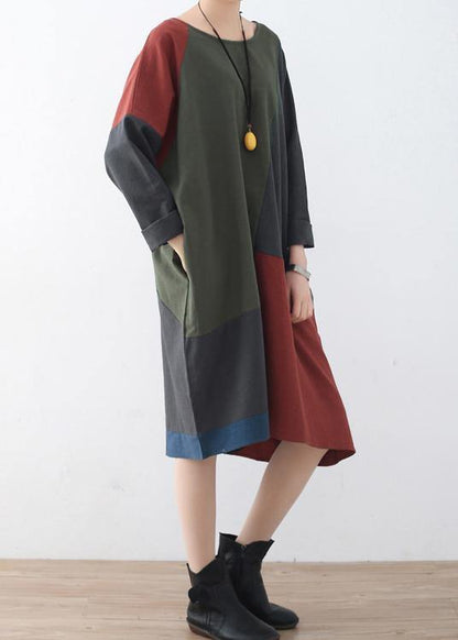 Spring National Style Retro Color Matching Cotton Dress