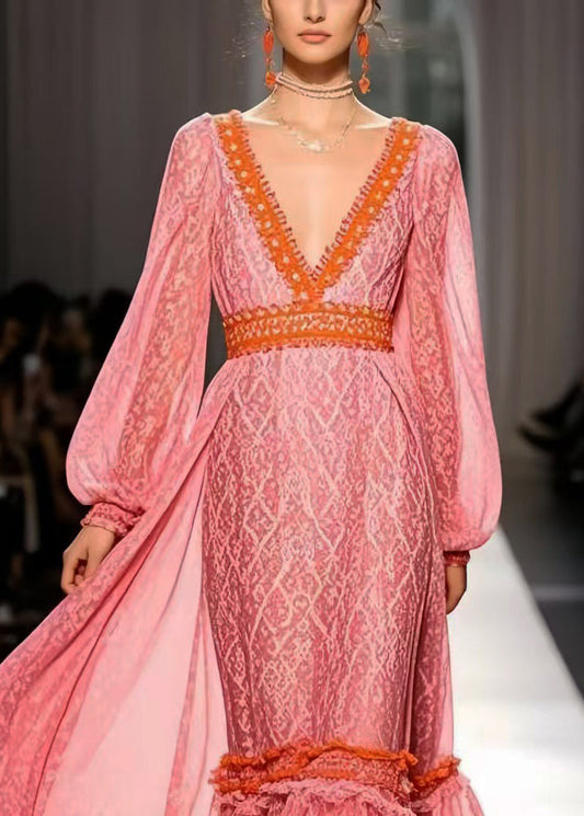 Pink Cinched Exra Large Hem Chiffon Party Dress Spring