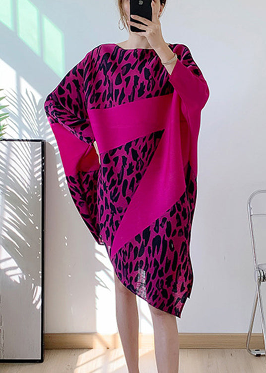 Rose O-neck Asymmetrical Print Mid Dresses Long Sleeve