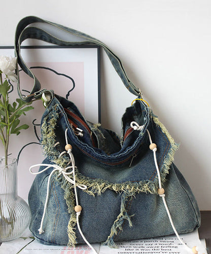 Blue Tassel Patchwork Denim Messenger Bag