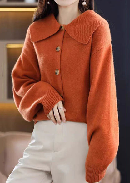 Stylish Red Peter Pan Collar Button Knit Cardigan Fall