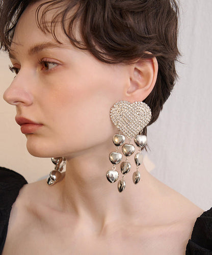 Zircon Love Tassels Exaggeration Silver Plated Drop Earrings