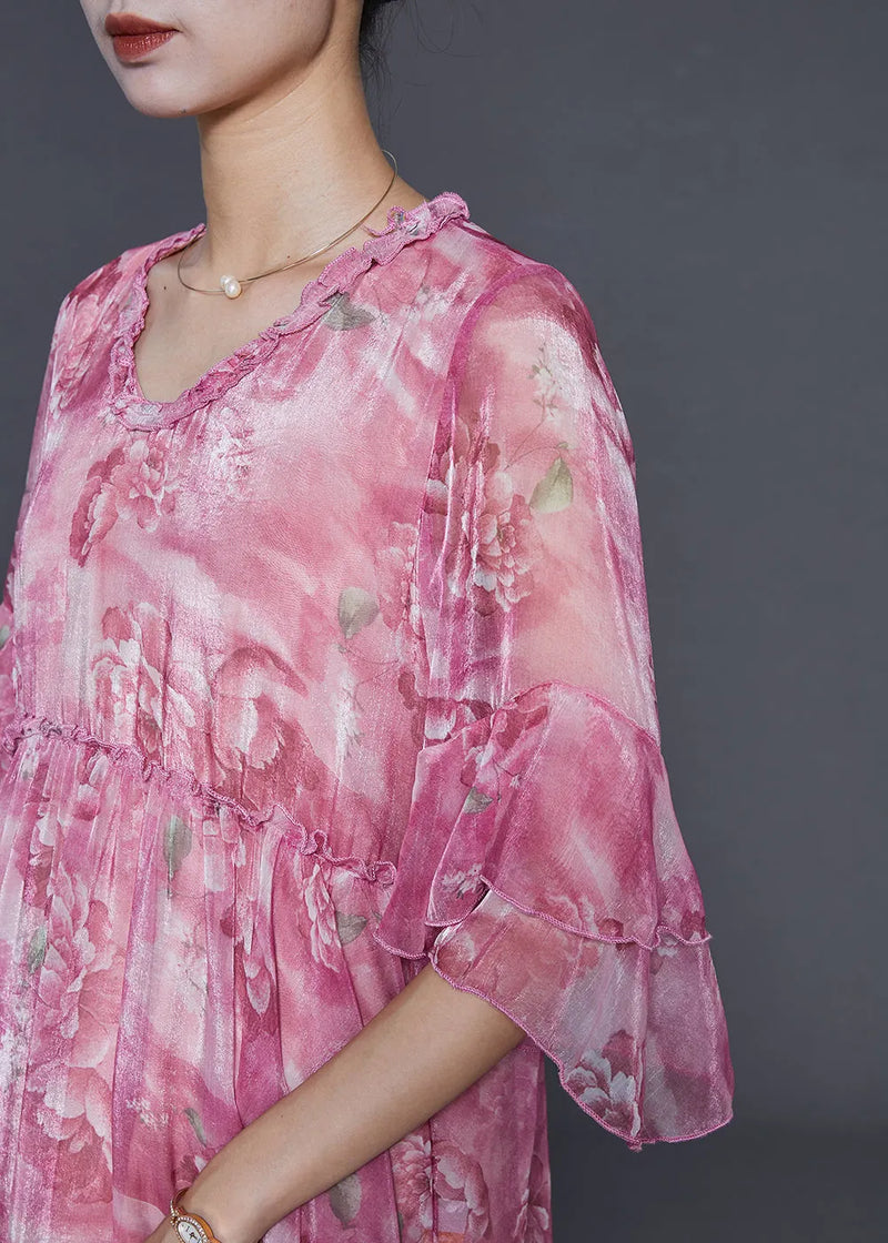 Rose Asymmetrical Print Chiffon Mini Dress Two Piece Set Summer