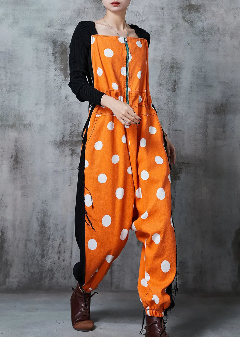 Orange Zip Up Patchwork Cotton Jumpsuits Summer