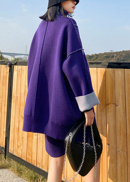 Yellow Turtleneck Knit Fall Two Piece Set
