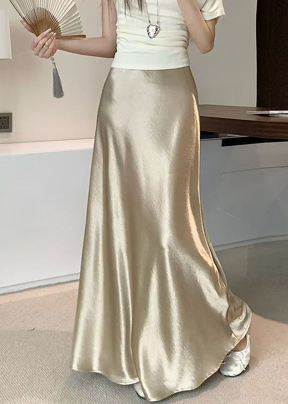 French Champagne Color High Waist Silk Skirt Summer
