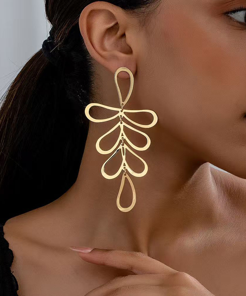 Gold Stainless Steel Alloy Hollow Out Drop Earrings