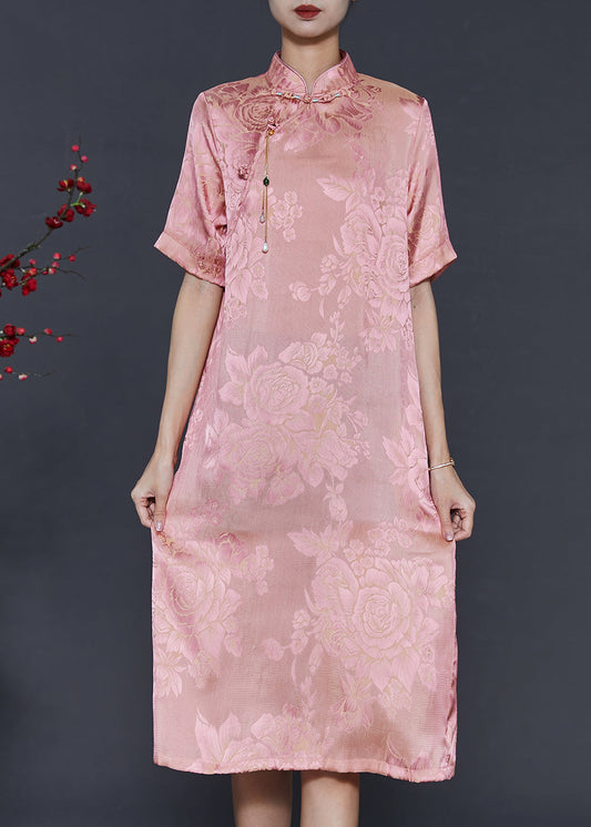 Pink Tasseled Jacquard Silk Dresses Summer